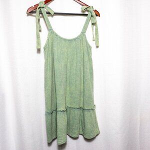 Mint Green Gauze Tie Strap Mini Dress Boho Cottagecore Summer L